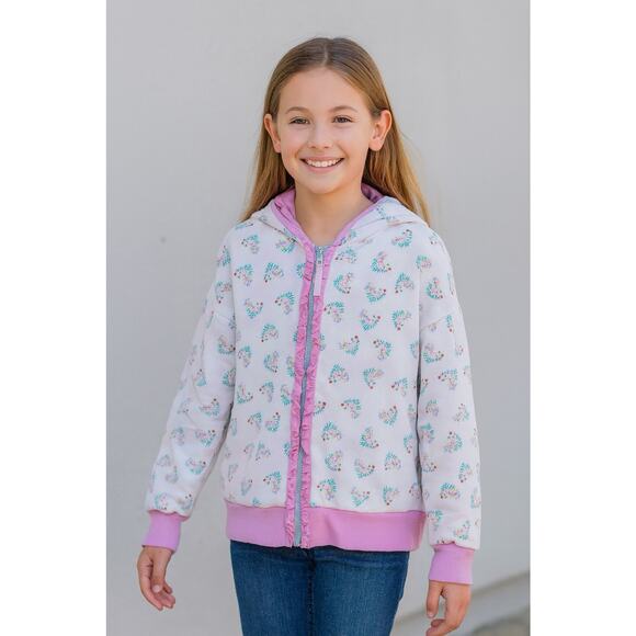 Matilda Jane Jacket Girls 10 Pink Hoodie Love All Around Heart Enchanted Garden - Picture 1 of 9